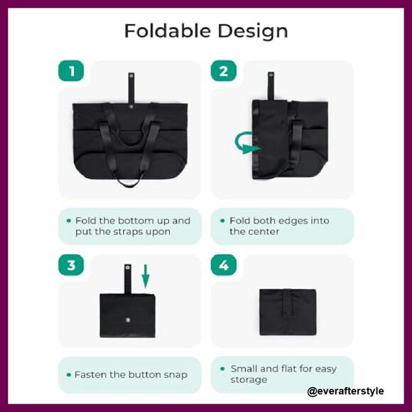 Foldable Zipper Tote Bag Large Travel Work Shoulder Bag Minimal Chic - Picture 4 of 8